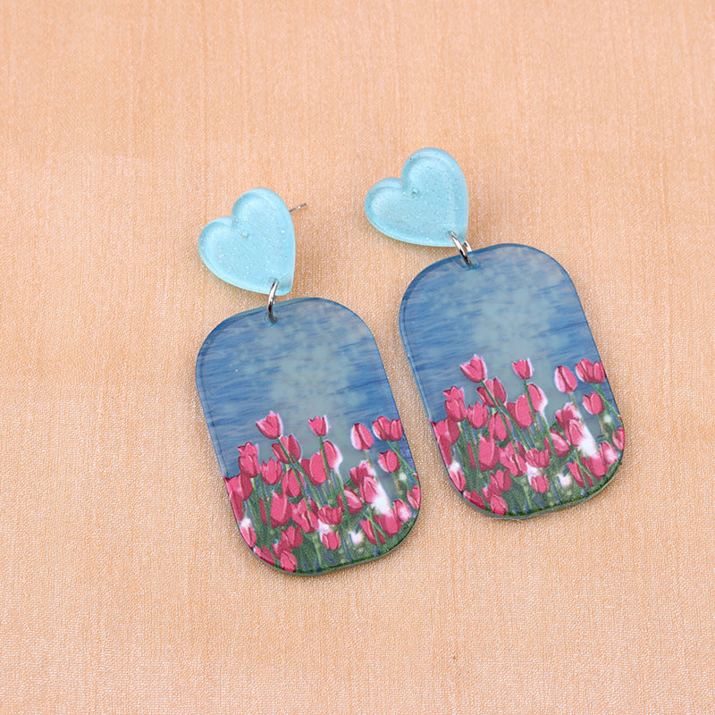 Wholesale Floral Heart Geometric Simple Fashion Personality Acrylic Print Earrings